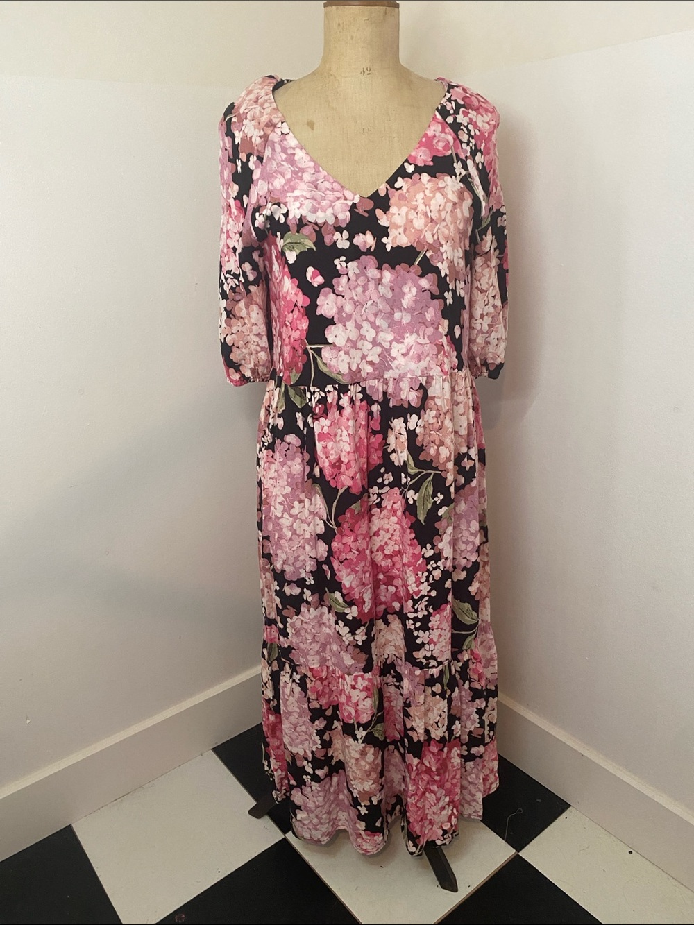 Prairie Revival Hydrangea Floral Midi Dress | Size Small